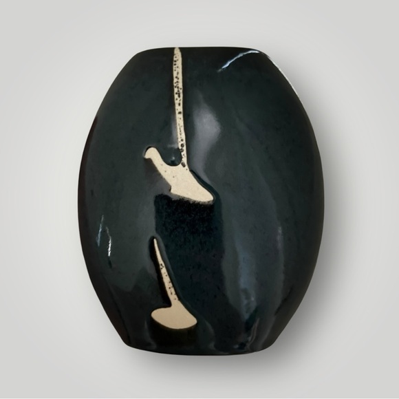 Turkel Navy Pottery Mini Vase Gently Used 4in X 5in Gift Collectible - Picture 10 of 10